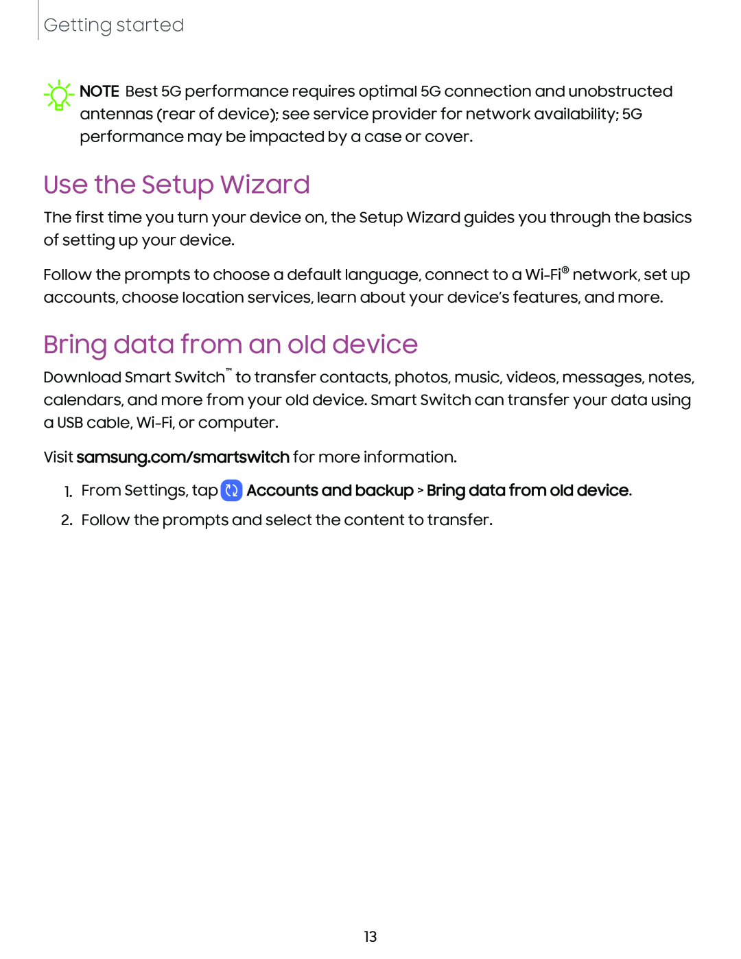 Use the Setup Wizard Galaxy S23 Verizon