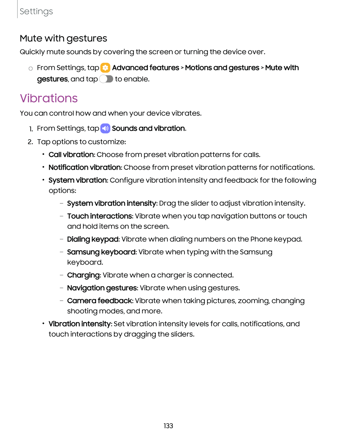 Mute with gestures Vibrations