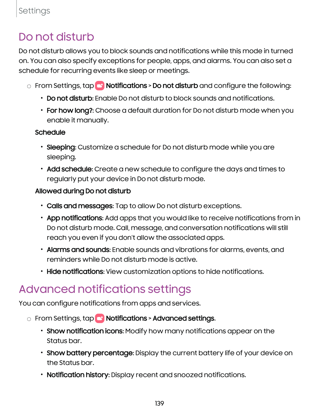 Advanced notifications settings Galaxy S23 Verizon