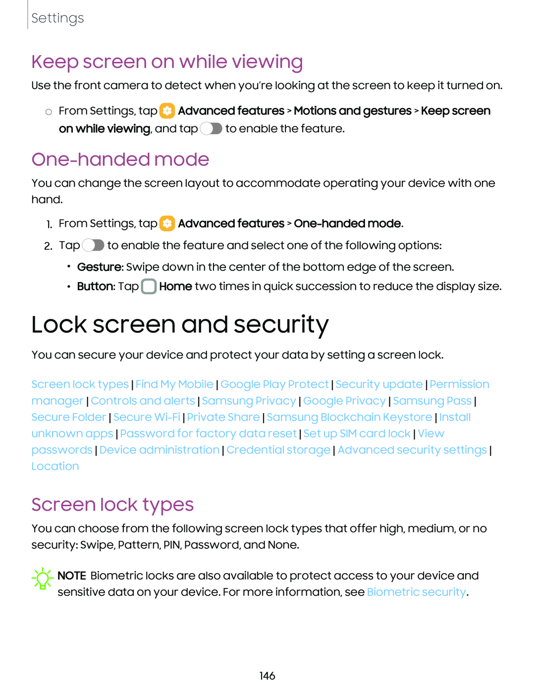 Screen lock types Galaxy S23+ Verizon