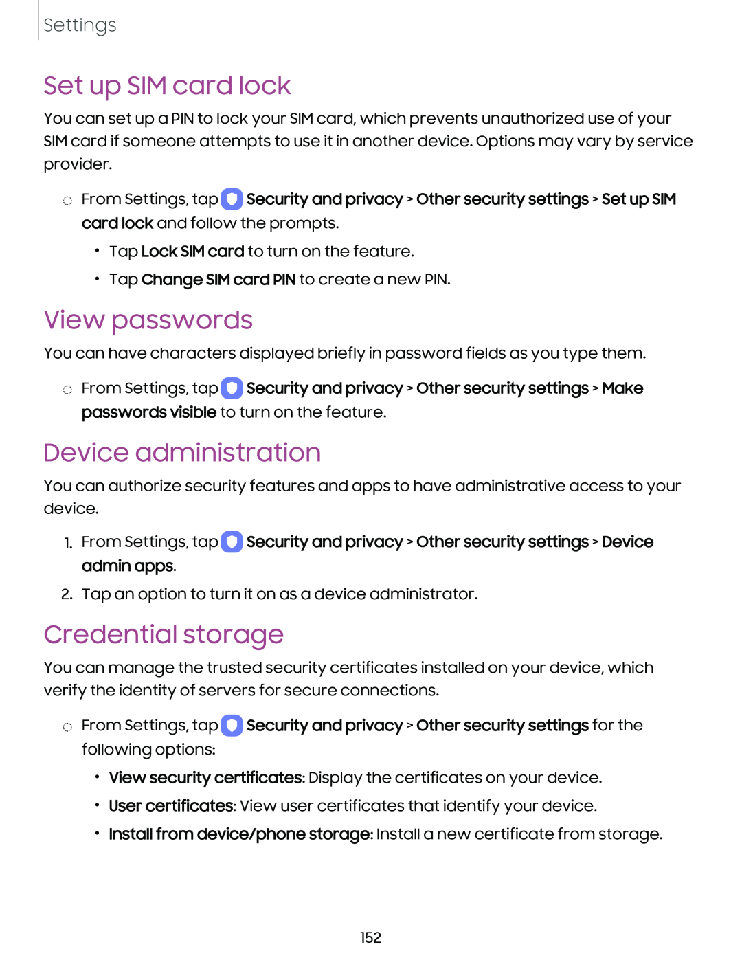 Set up SIM card lock View passwords