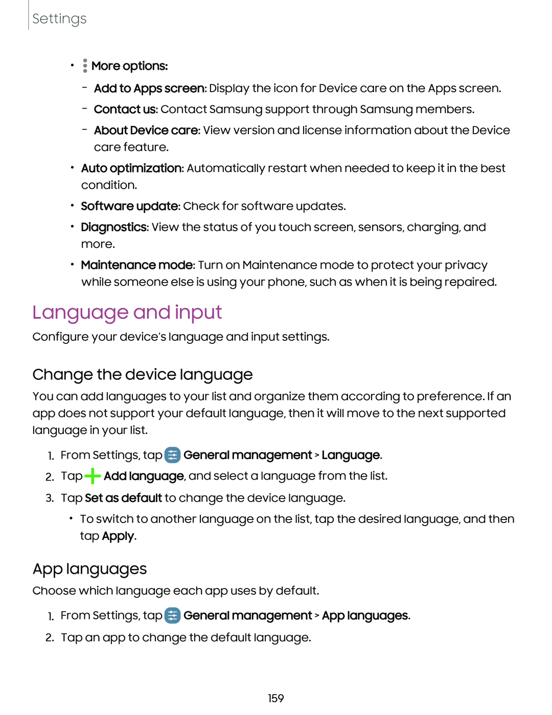 Change the device language App languages