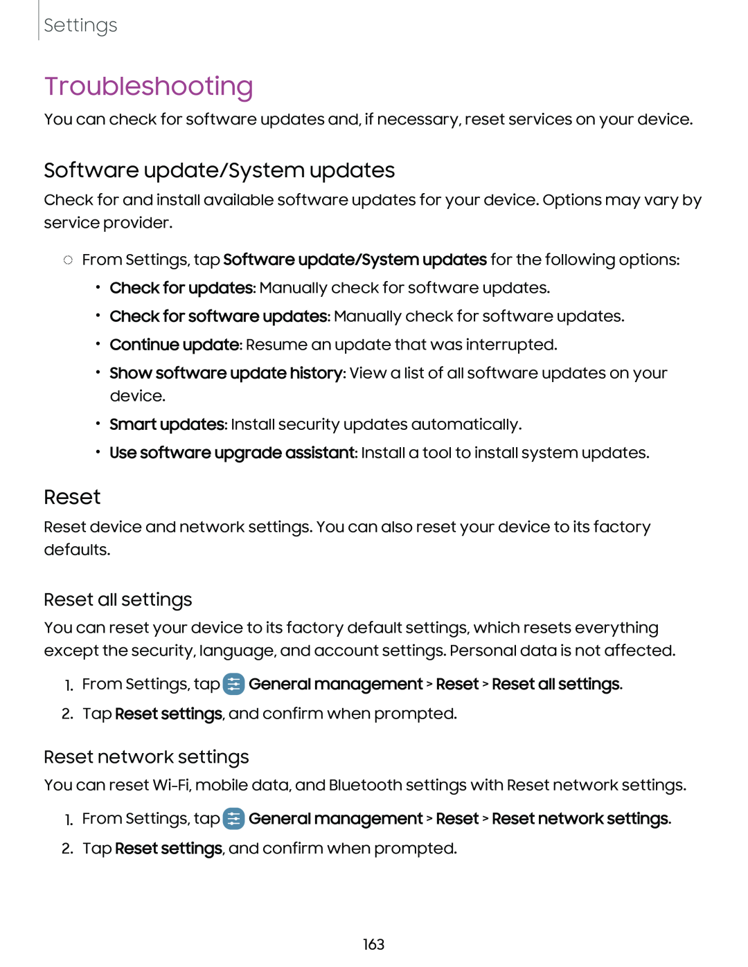 Reset all settings Reset network settings