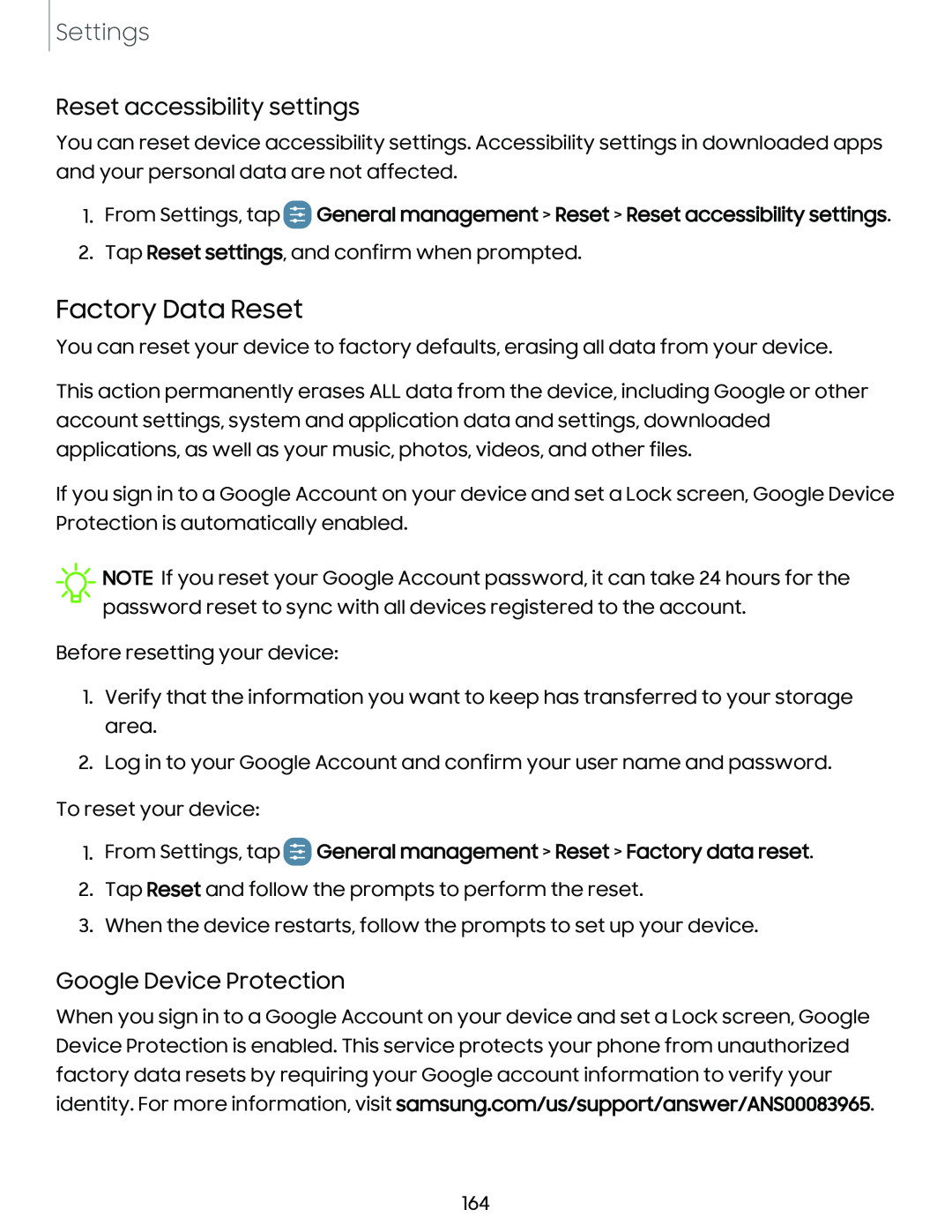 Reset accessibility settings Google Device Protection