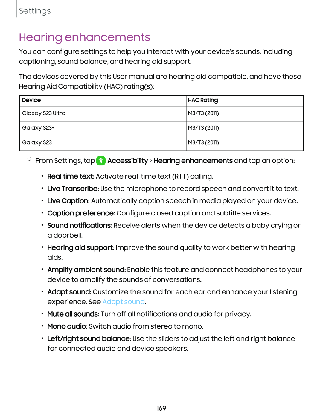 Hearing enhancements Galaxy S23 Ultra Verizon