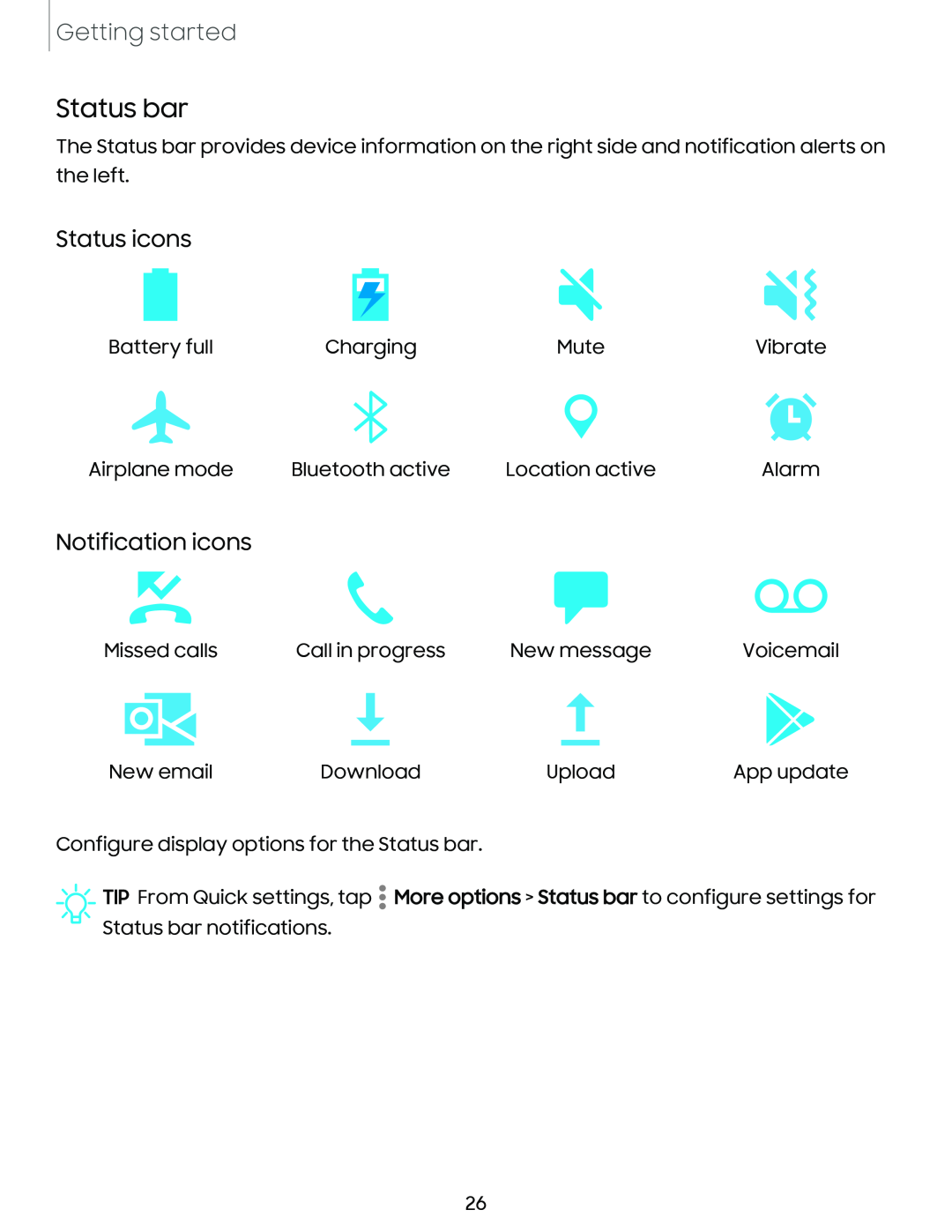 Status icons Galaxy S23 Verizon