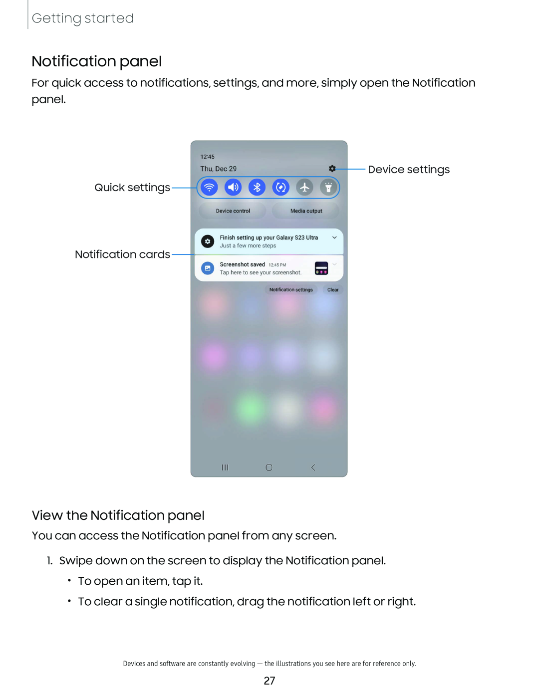 View the Notification panel Galaxy S23 Verizon