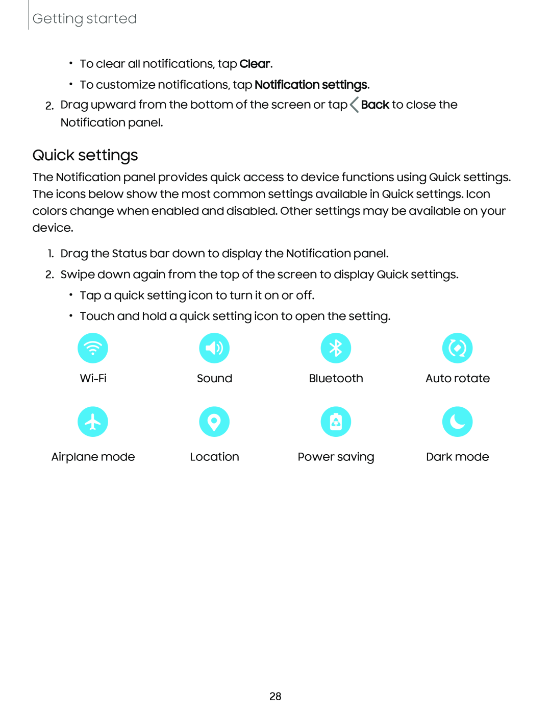 Quick settings Galaxy S23+ Verizon