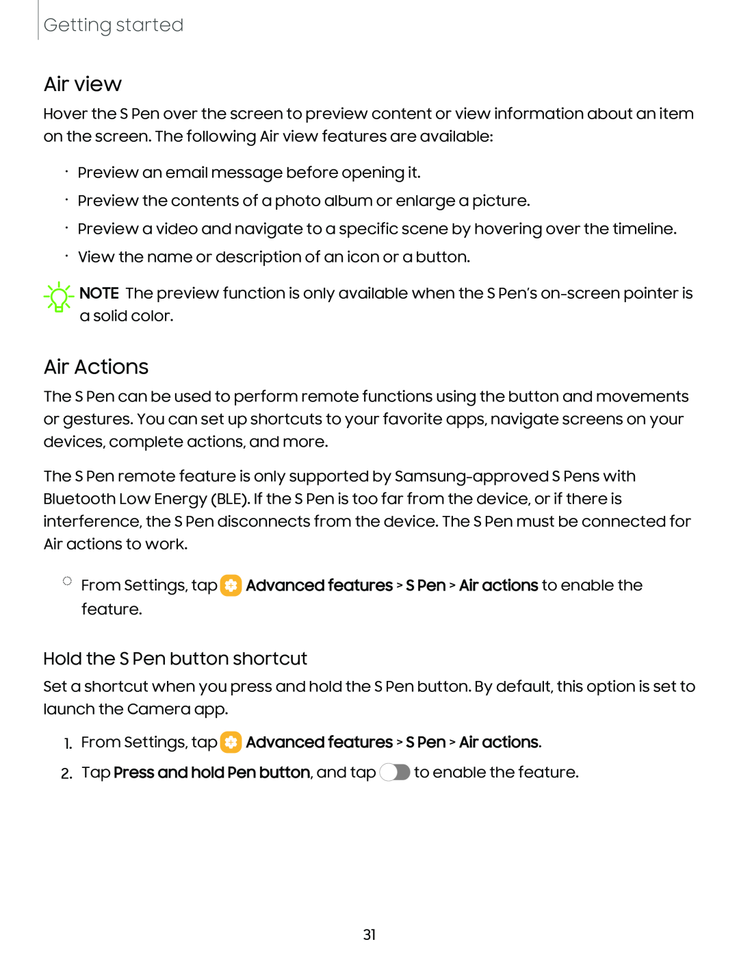 Hold the S Pen button shortcut Galaxy S23+ Verizon