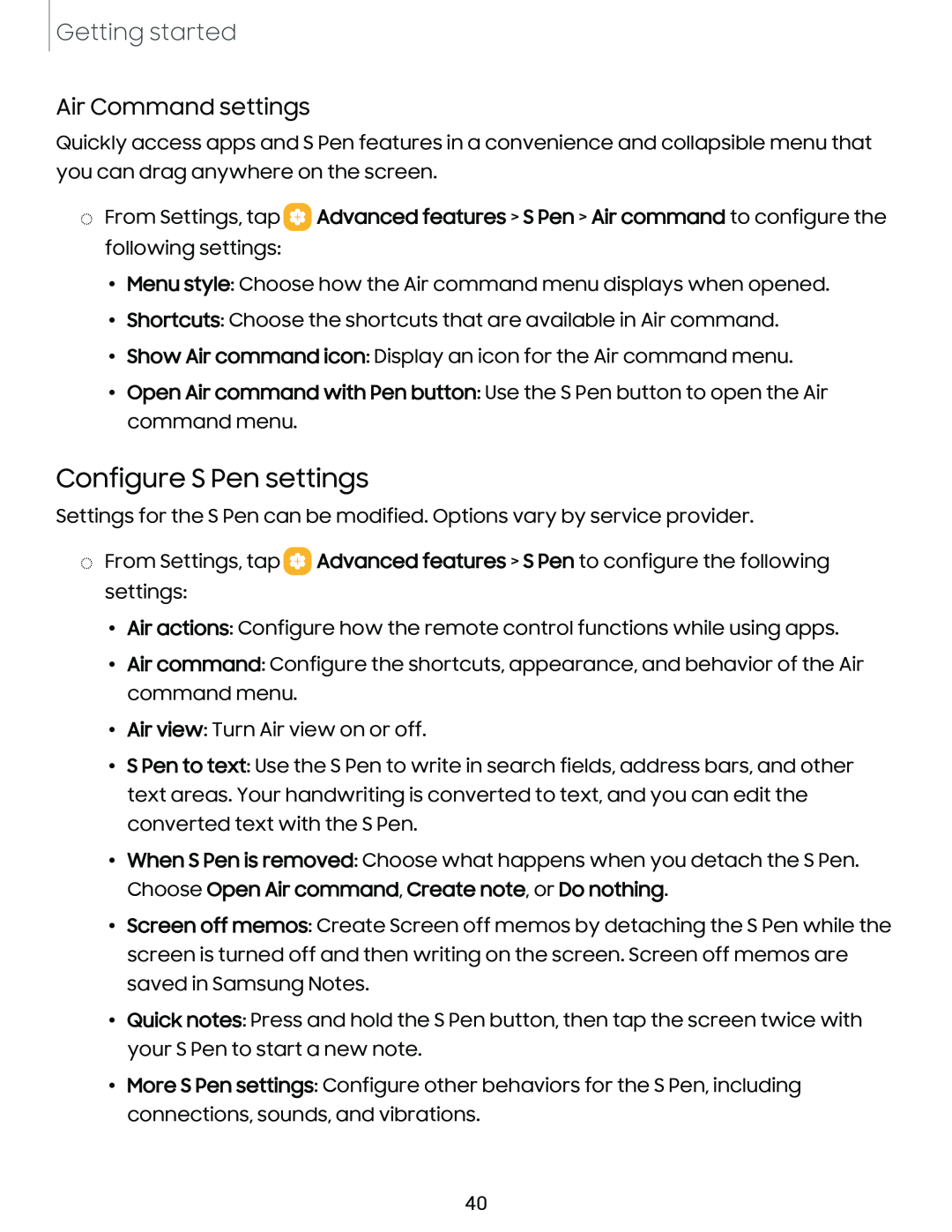 Air Command settings Configure S Pen settings