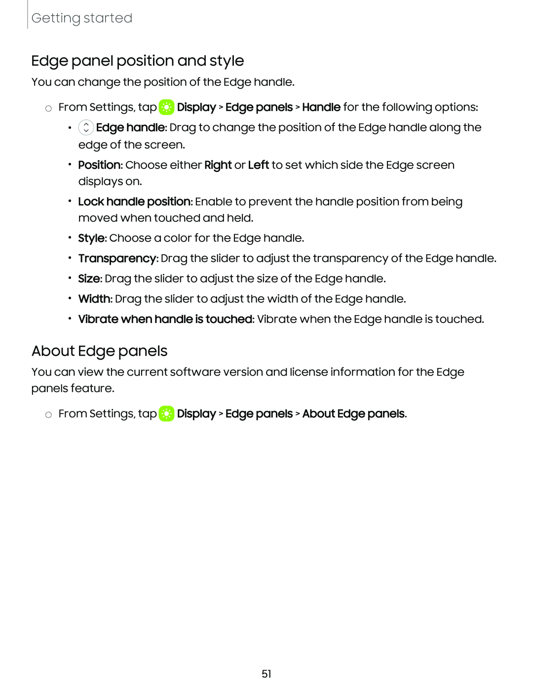 Edge panel position and style Galaxy S23 Verizon