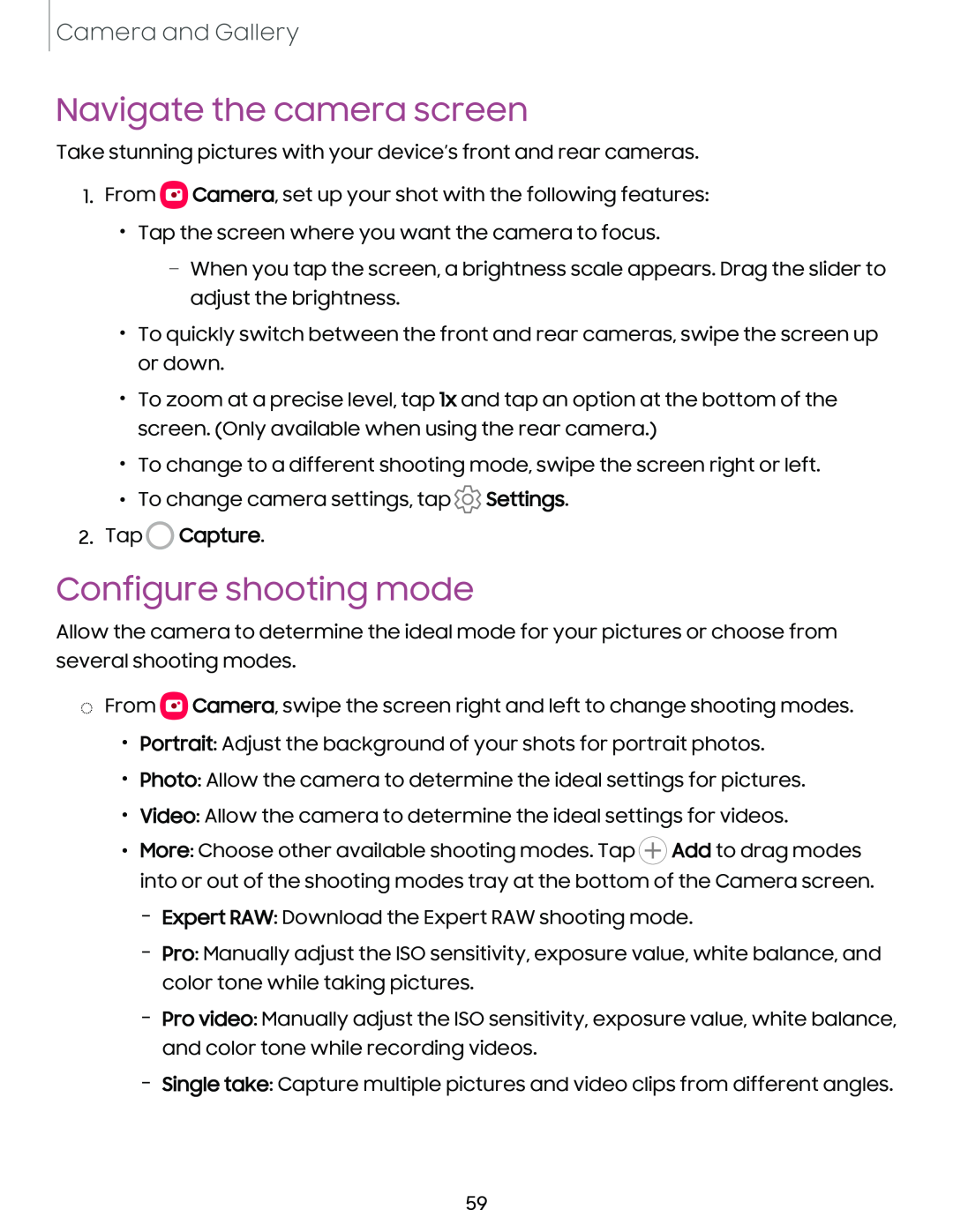 Navigate the camera screen Galaxy S23+ Verizon