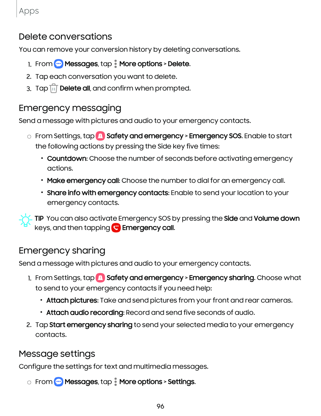 Delete conversations Emergency messaging