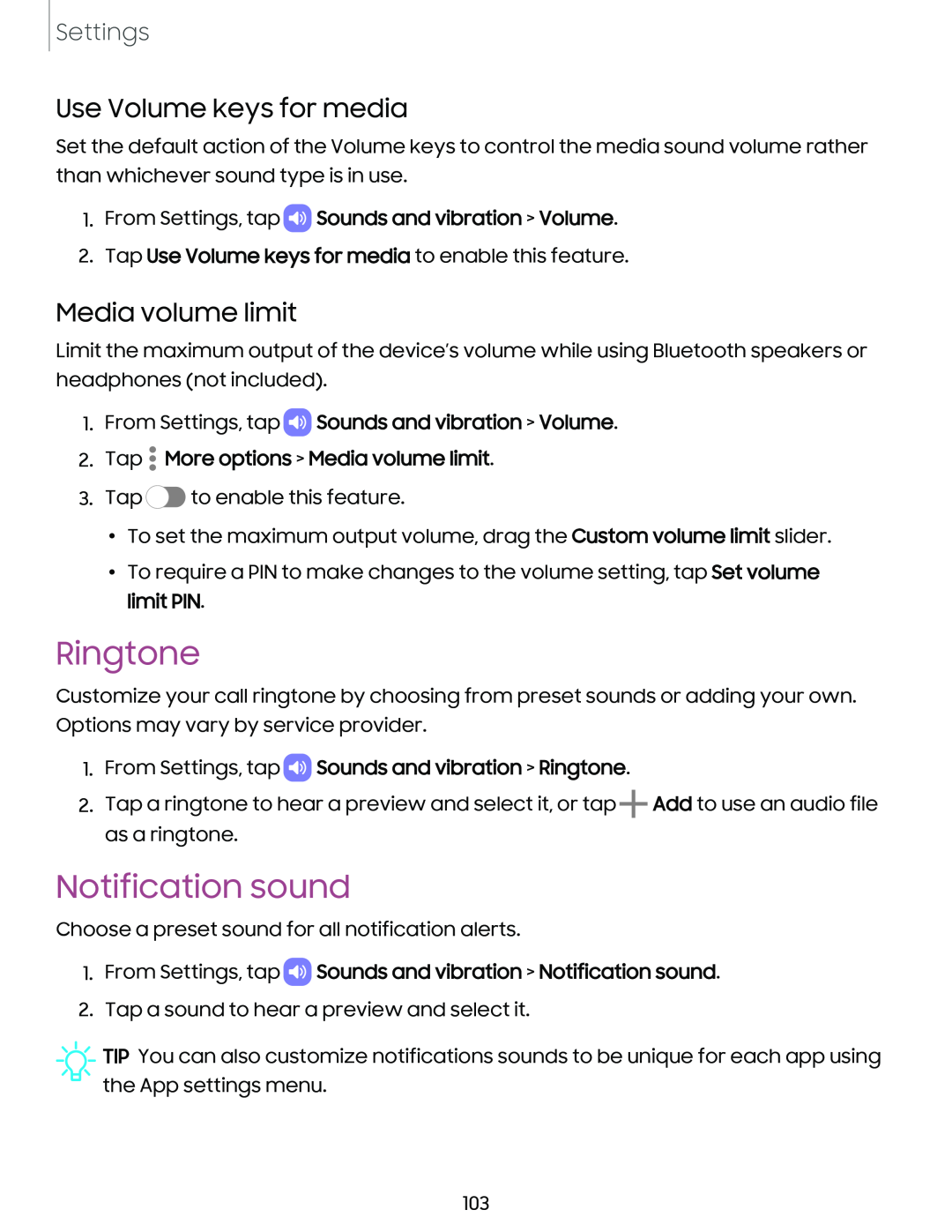 Media volume limit Galaxy A6 Verizon