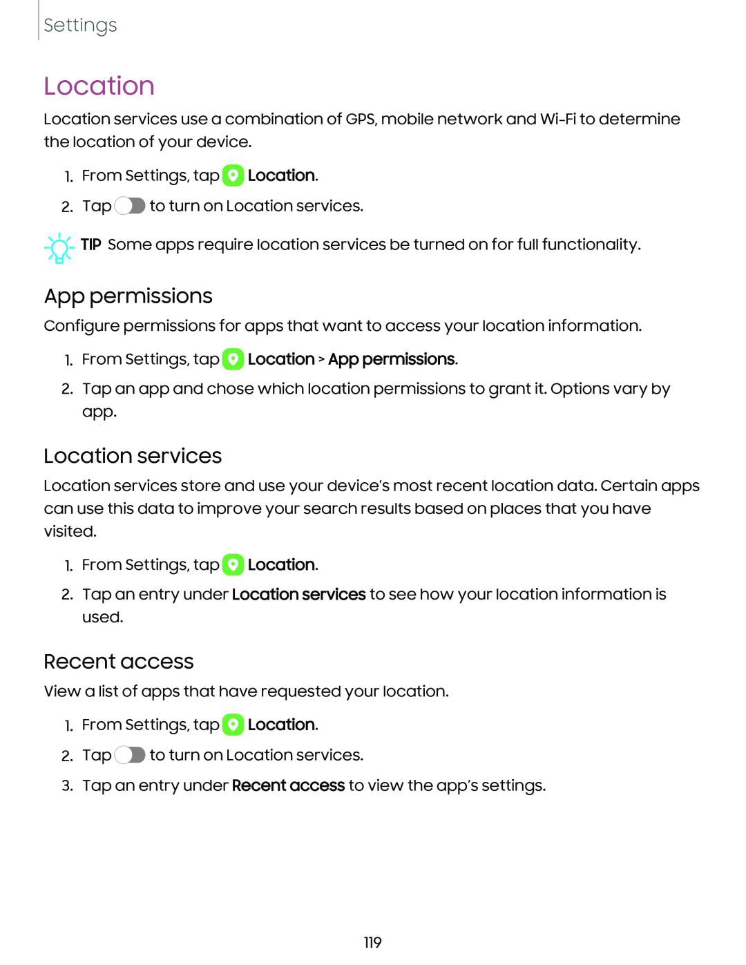 Location services Galaxy A14 5G Verizon