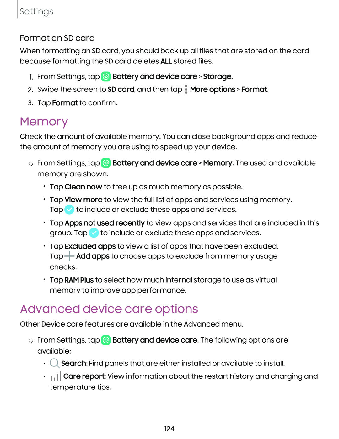 Advanced device care options Galaxy A14 5G Verizon