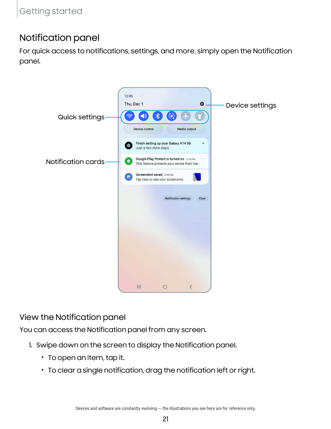 View the Notification panel Galaxy A6 Verizon