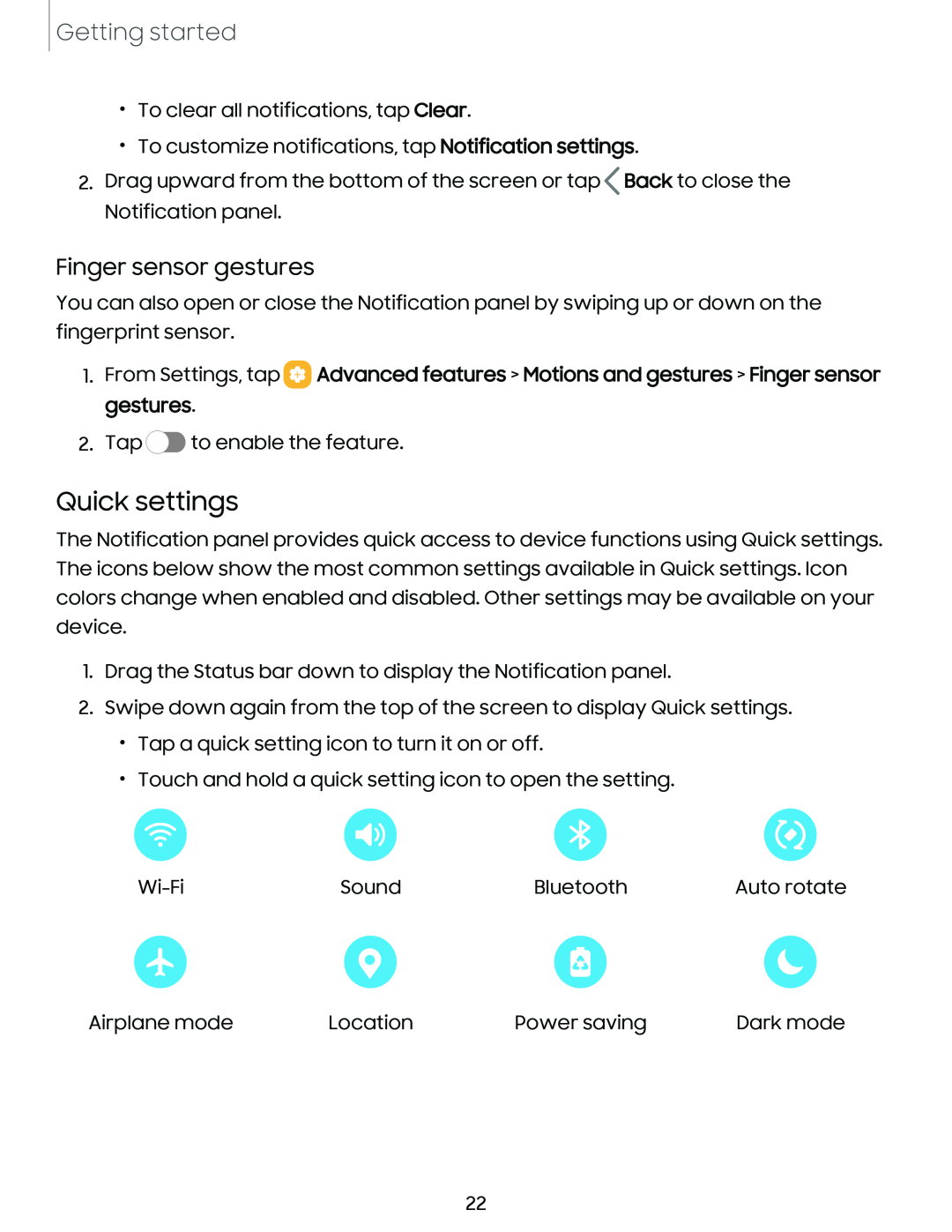 Quick settings Galaxy A6 Verizon