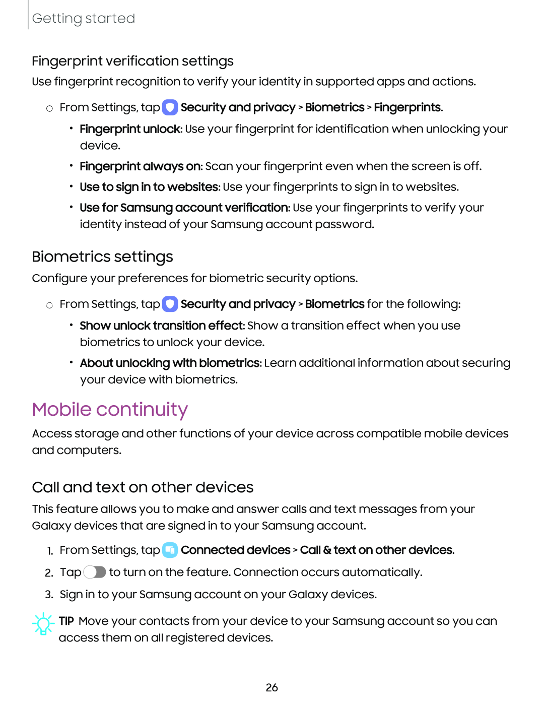 Biometrics settings Galaxy A6 Verizon