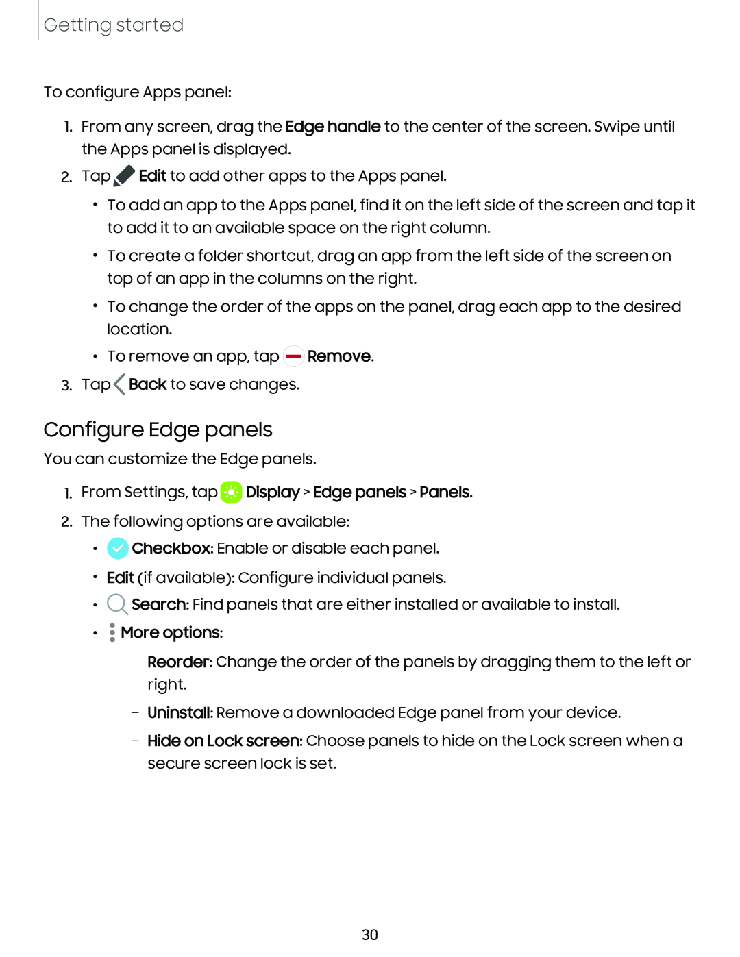 Configure Edge panels Galaxy A14 5G Verizon