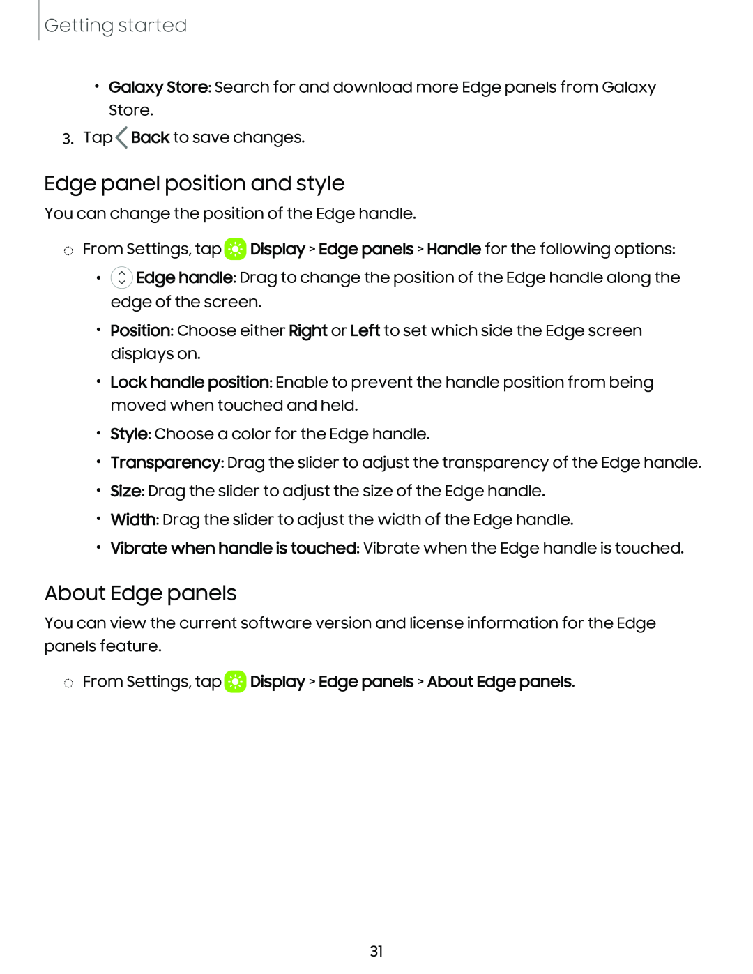 Edge panel position and style Galaxy A14 5G Verizon