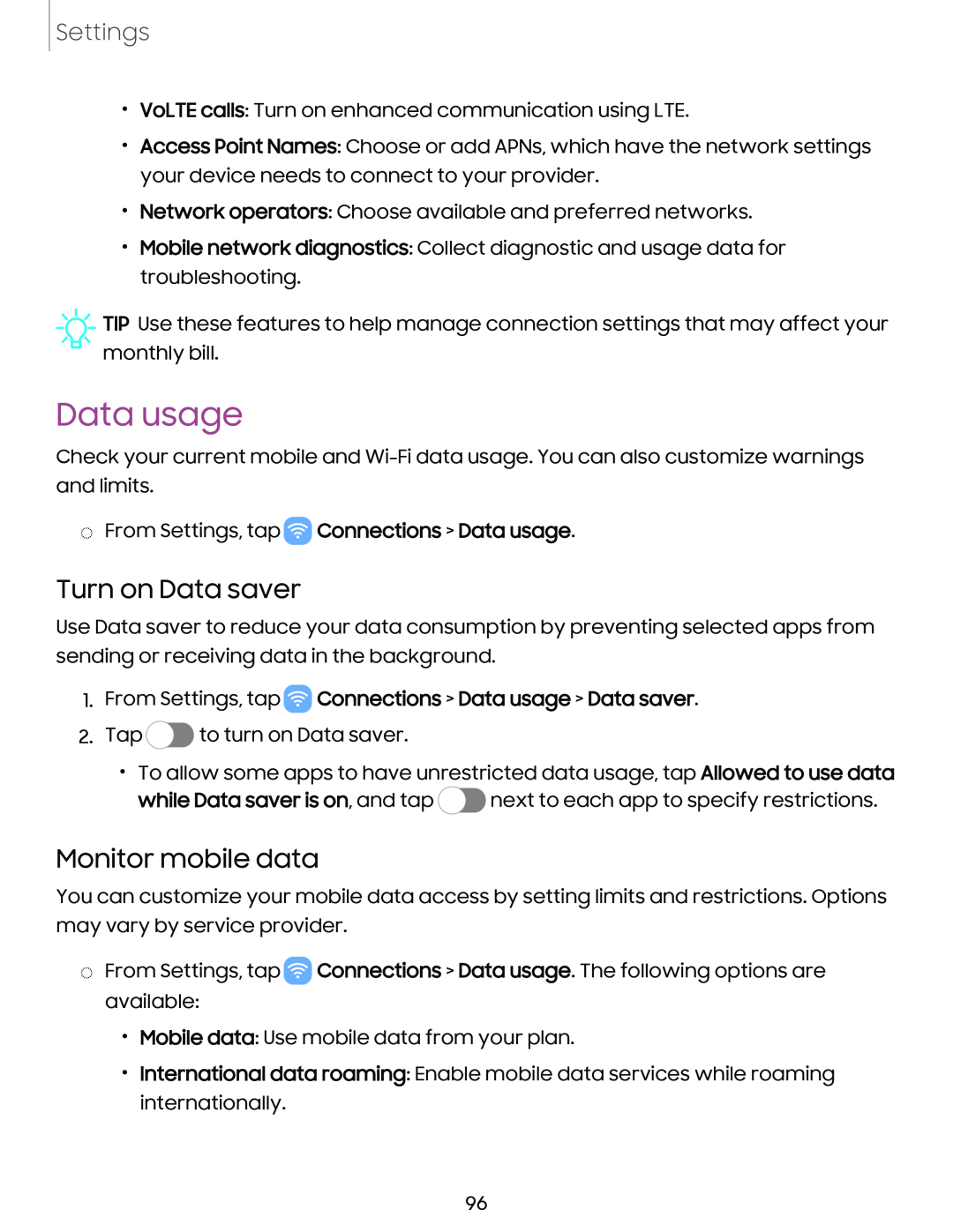 Data usage Galaxy A6 Verizon