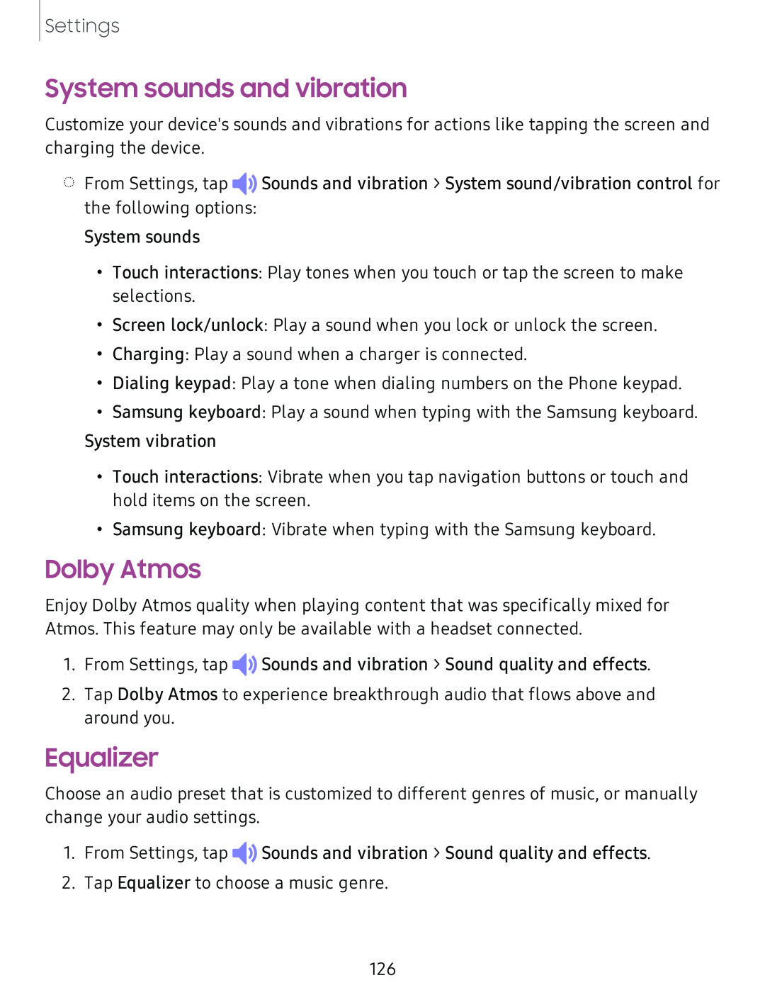 System sounds and vibration Dolby Atmos