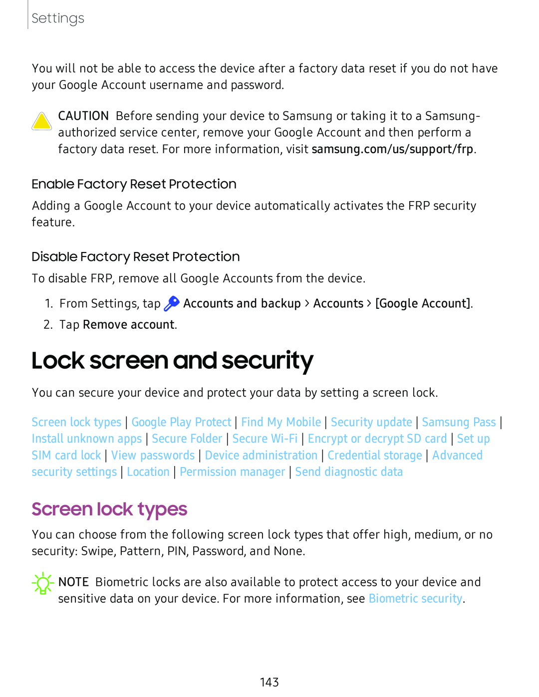 Screen lock types Galaxy A51 TracFone