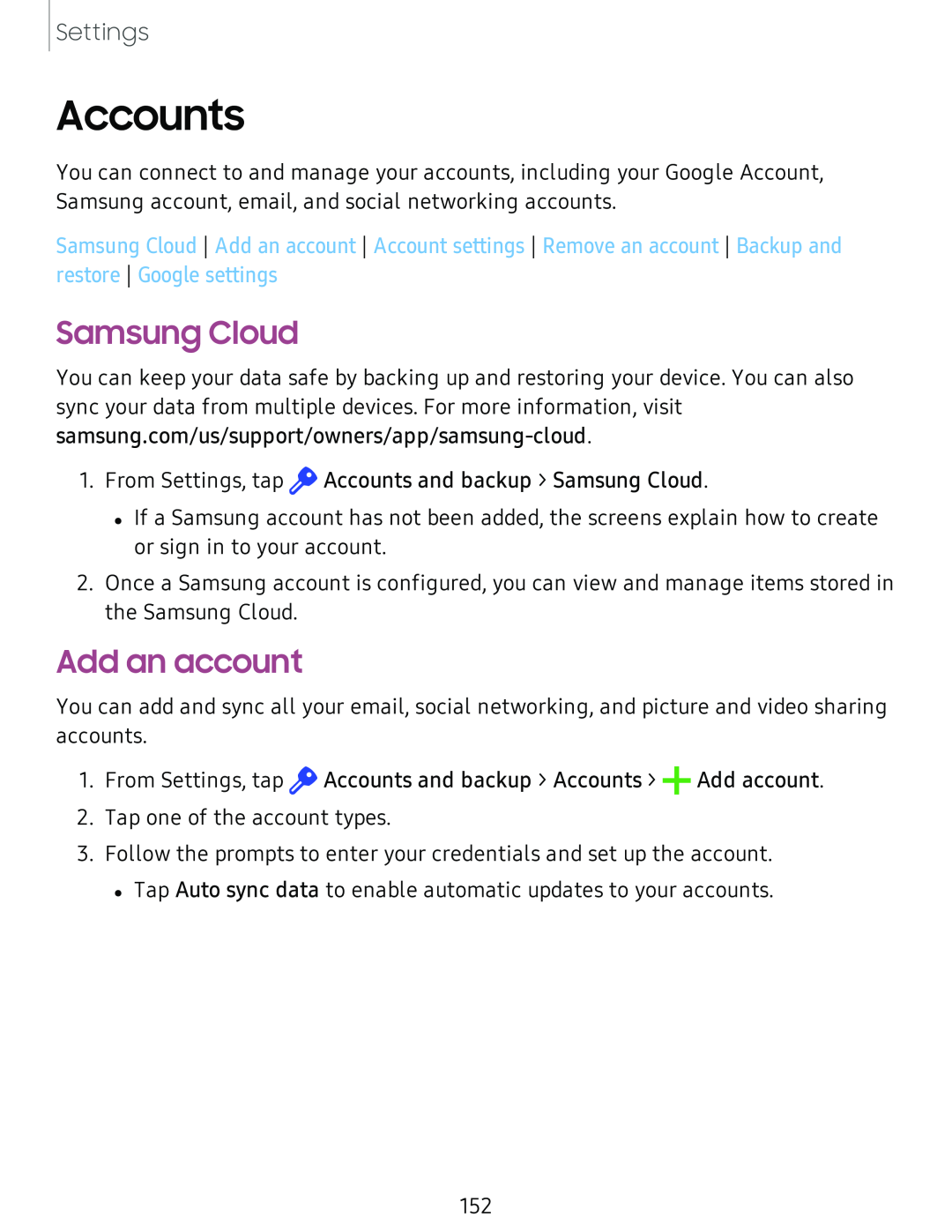 Samsung Cloud Add an account