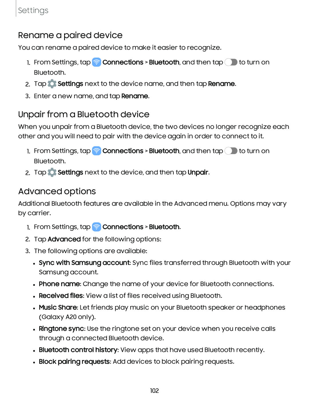 Unpair from a Bluetooth device Galaxy A20 Boost Mobile