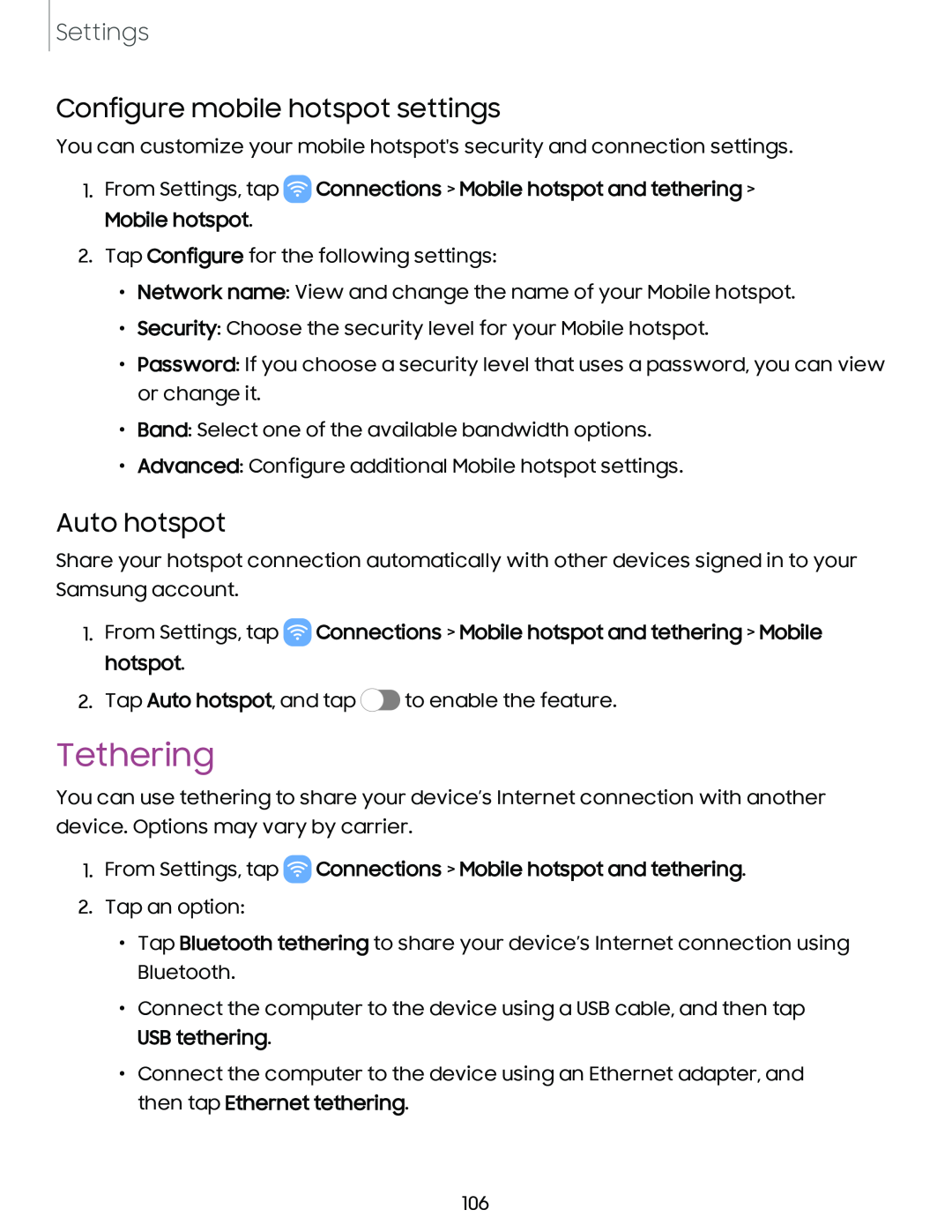 Configure mobile hotspot settings Auto hotspot