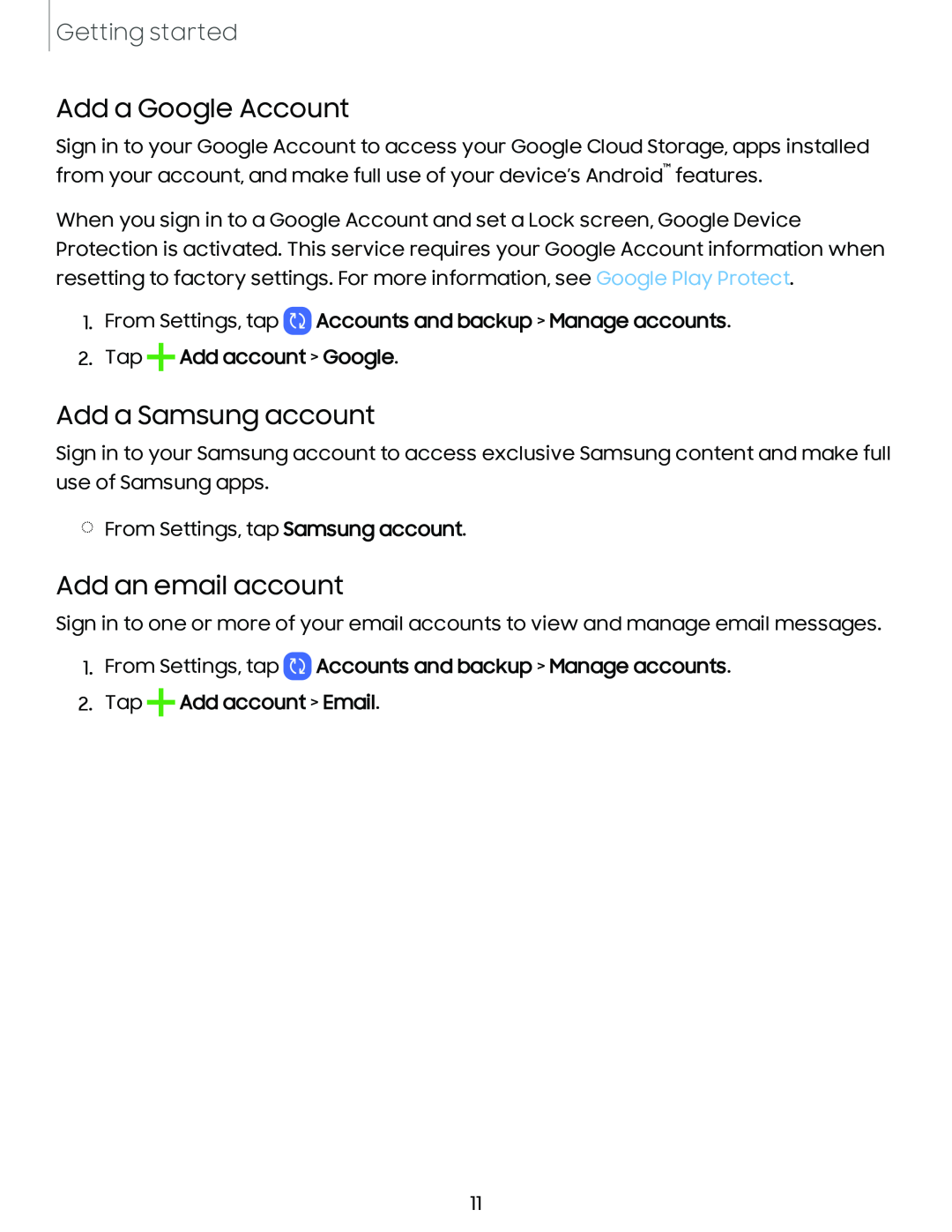 Add a Google Account Add a Samsung account