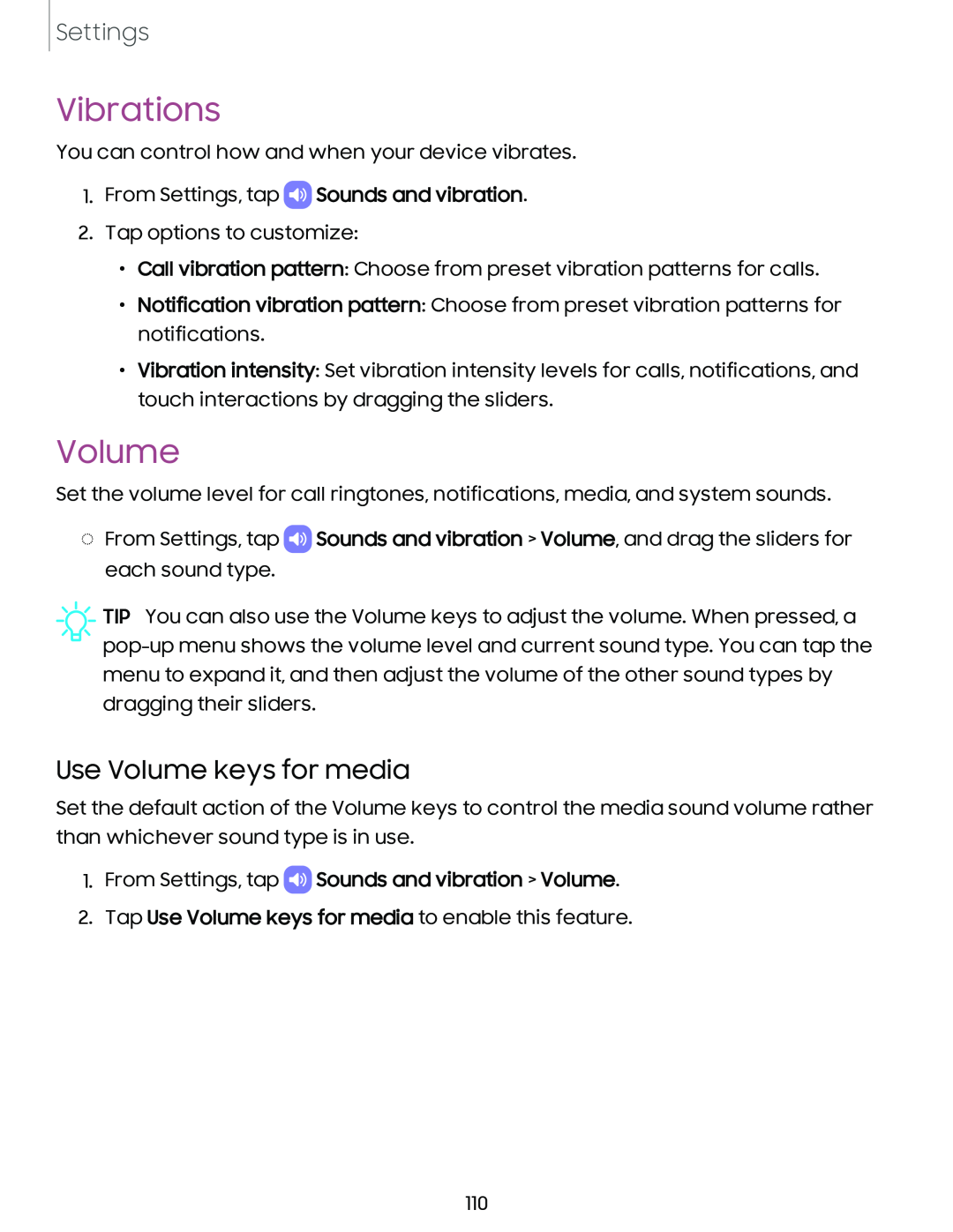 Use Volume keys for media Vibrations