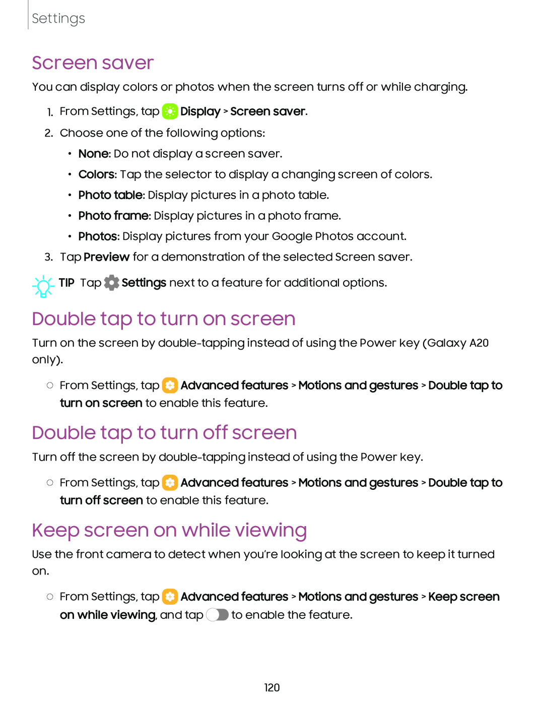 Double tap to turn on screen Galaxy A20 Boost Mobile