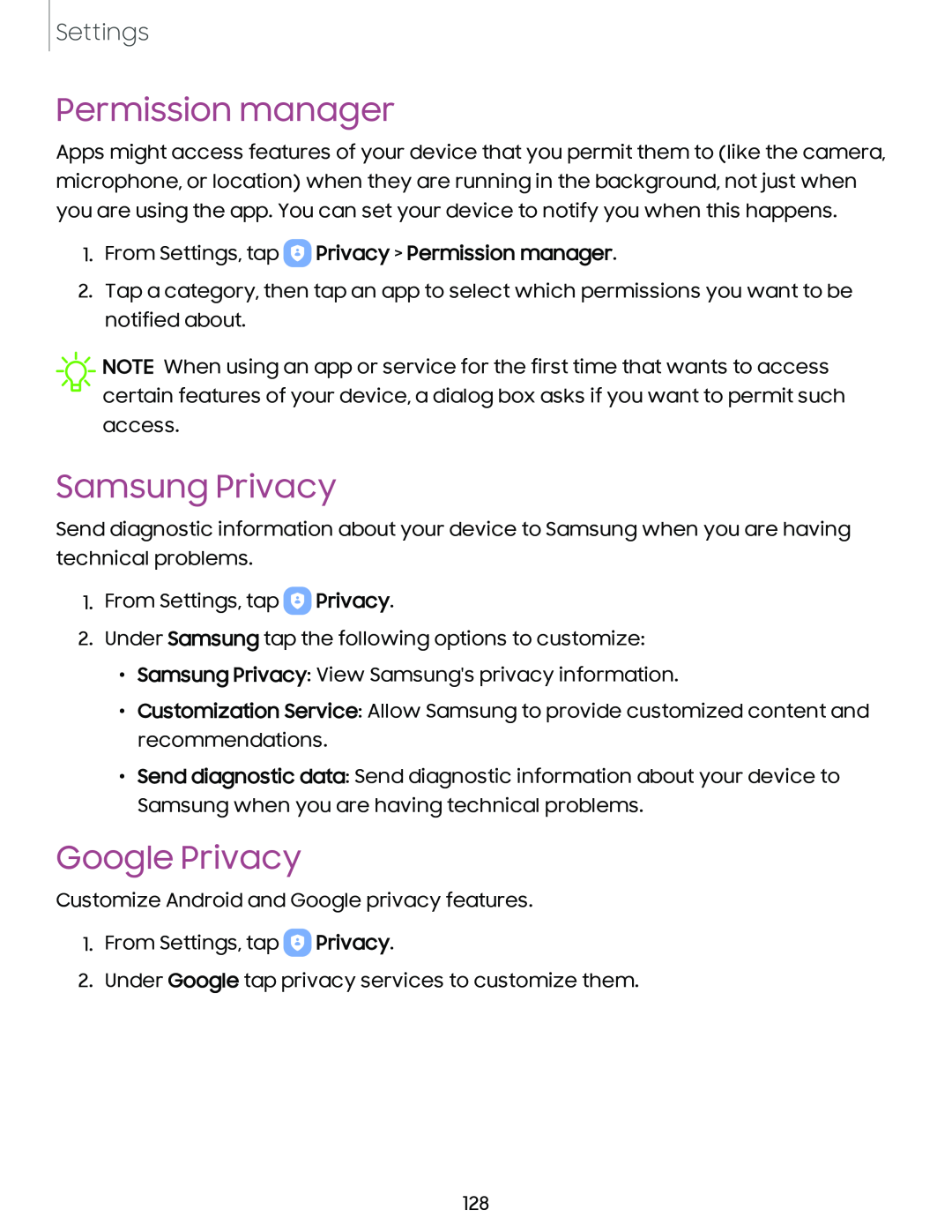 Permission manager Samsung Privacy