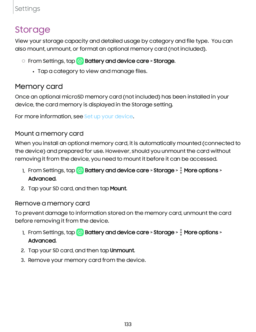 Mount a memory card Remove a memory card