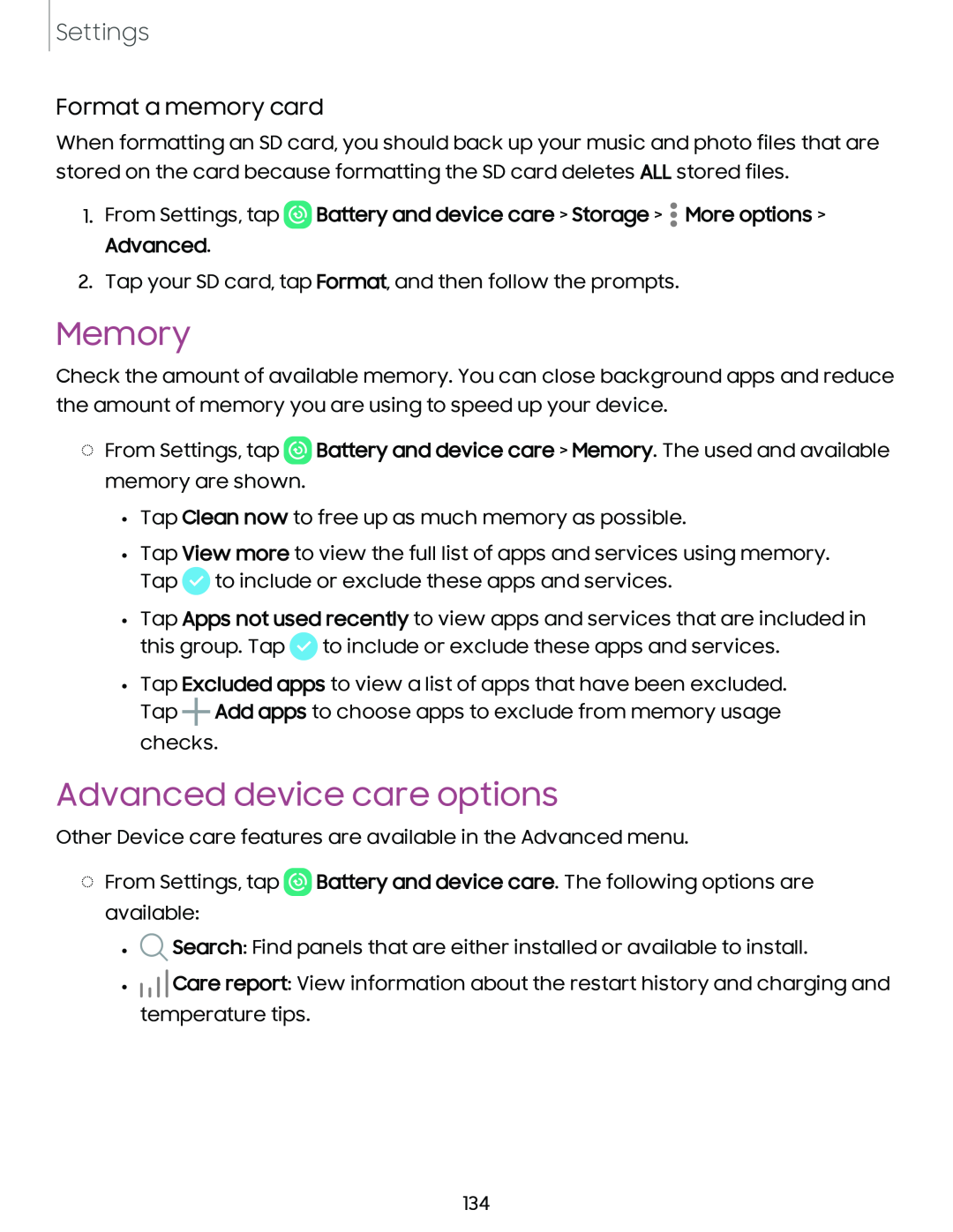 Format a memory card Memory