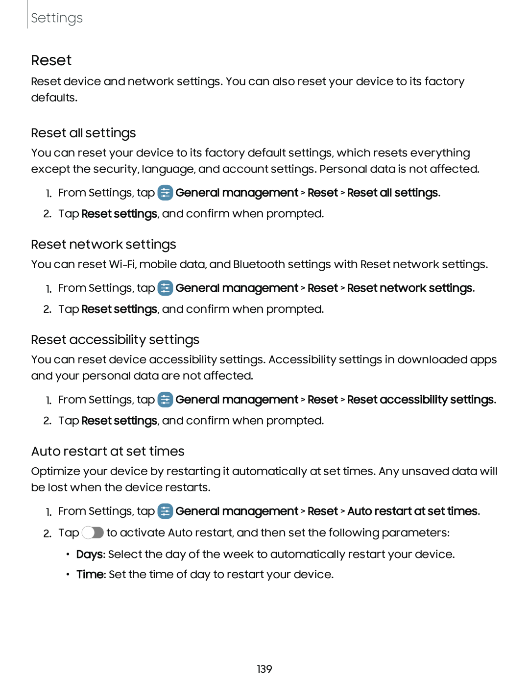 Reset all settings Reset network settings