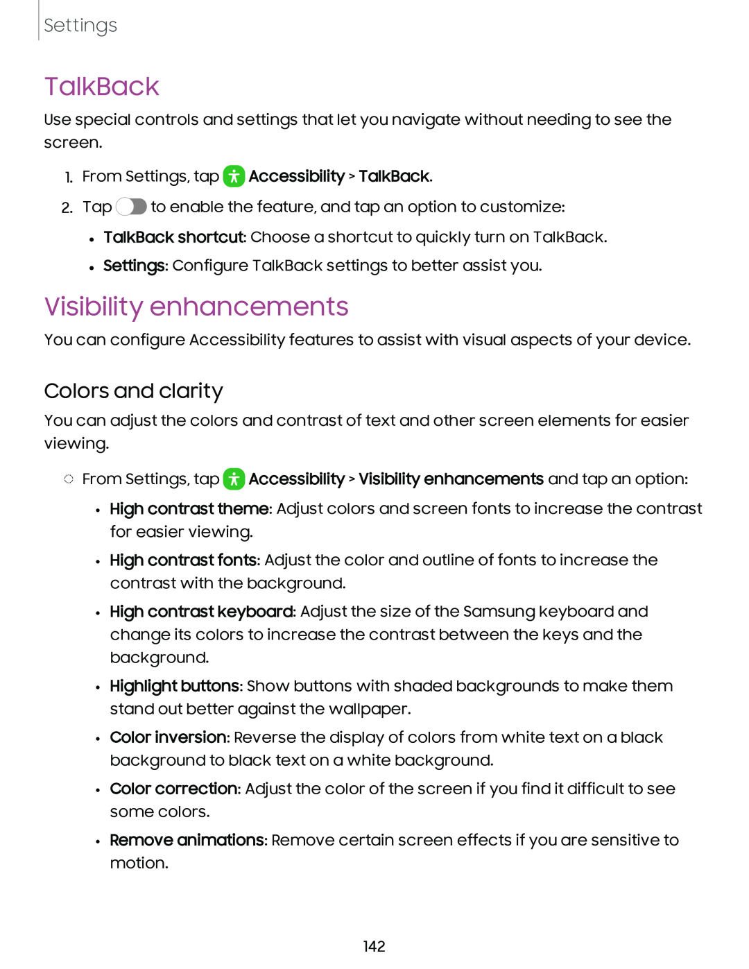 Colors and clarity TalkBack