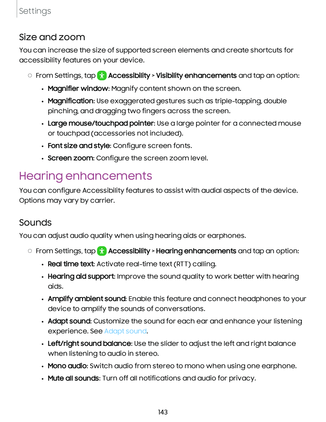 Hearing enhancements Galaxy A20 Boost Mobile