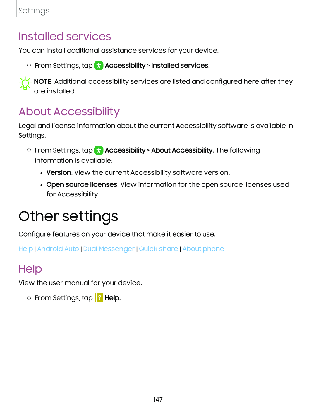 Installed services About Accessibility