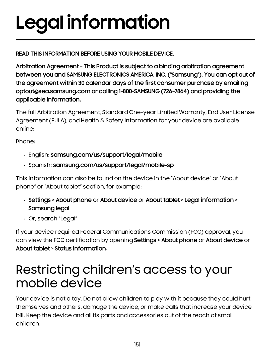 Restricting children’s access to your mobile device Legal information