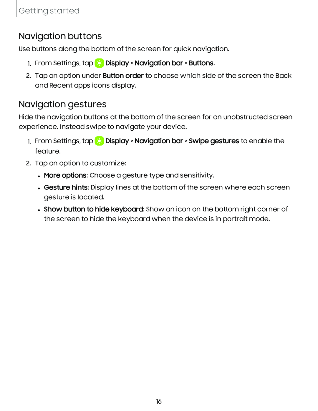 Navigation buttons Navigation gestures