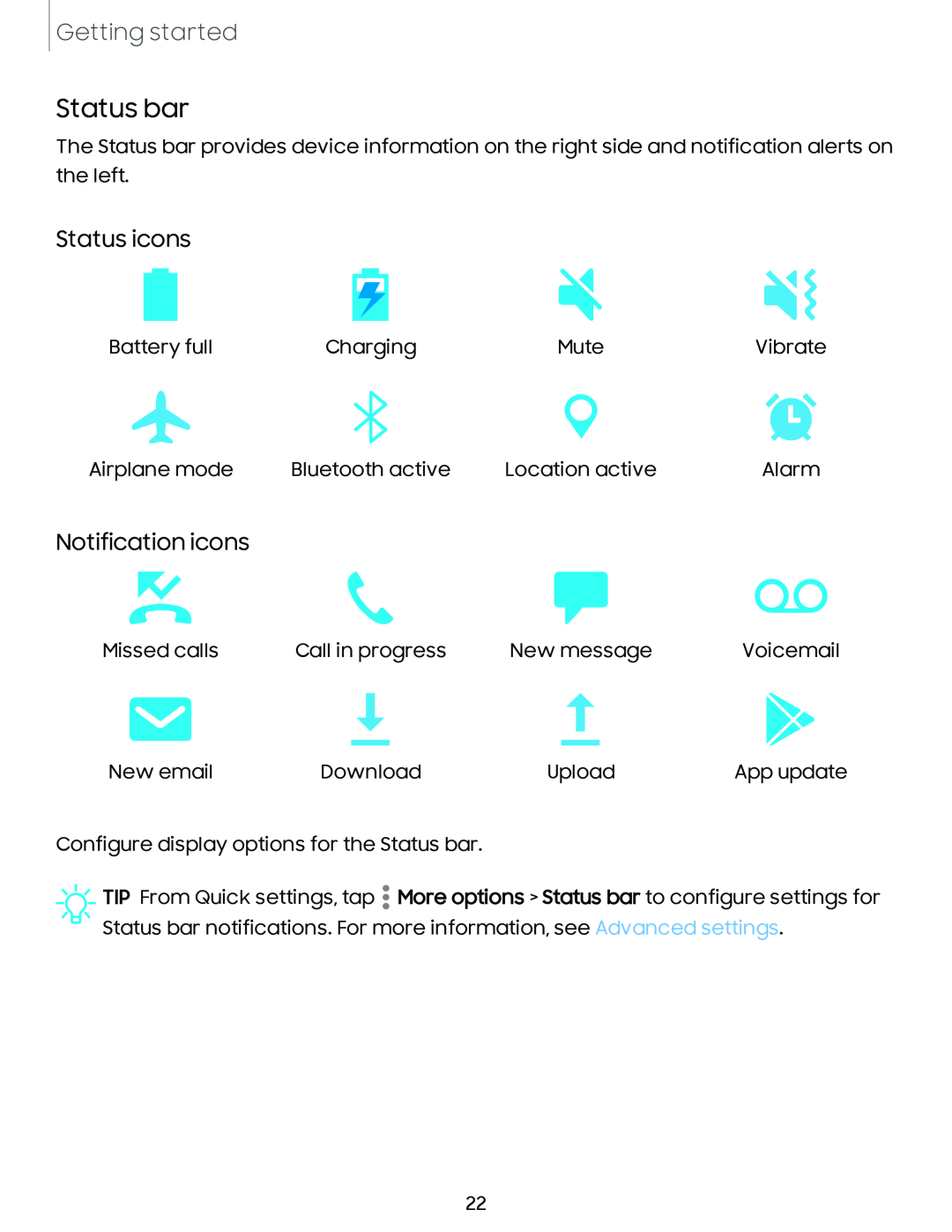 Status icons Galaxy A20 Boost Mobile