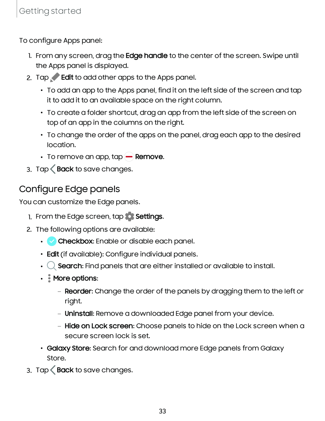 Configure Edge panels