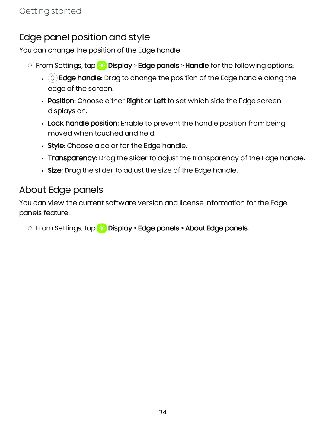 Edge panel position and style About Edge panels