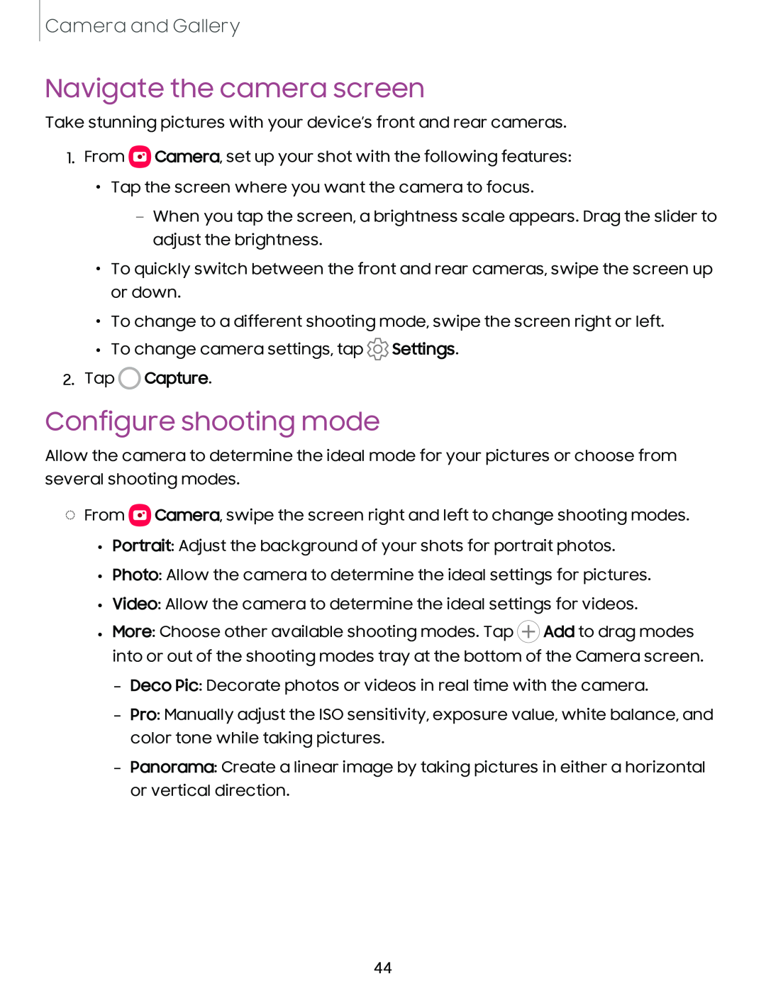 Configure shooting mode Galaxy A20 Sprint