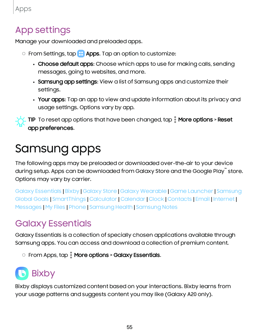 App settings Galaxy A20 Boost Mobile