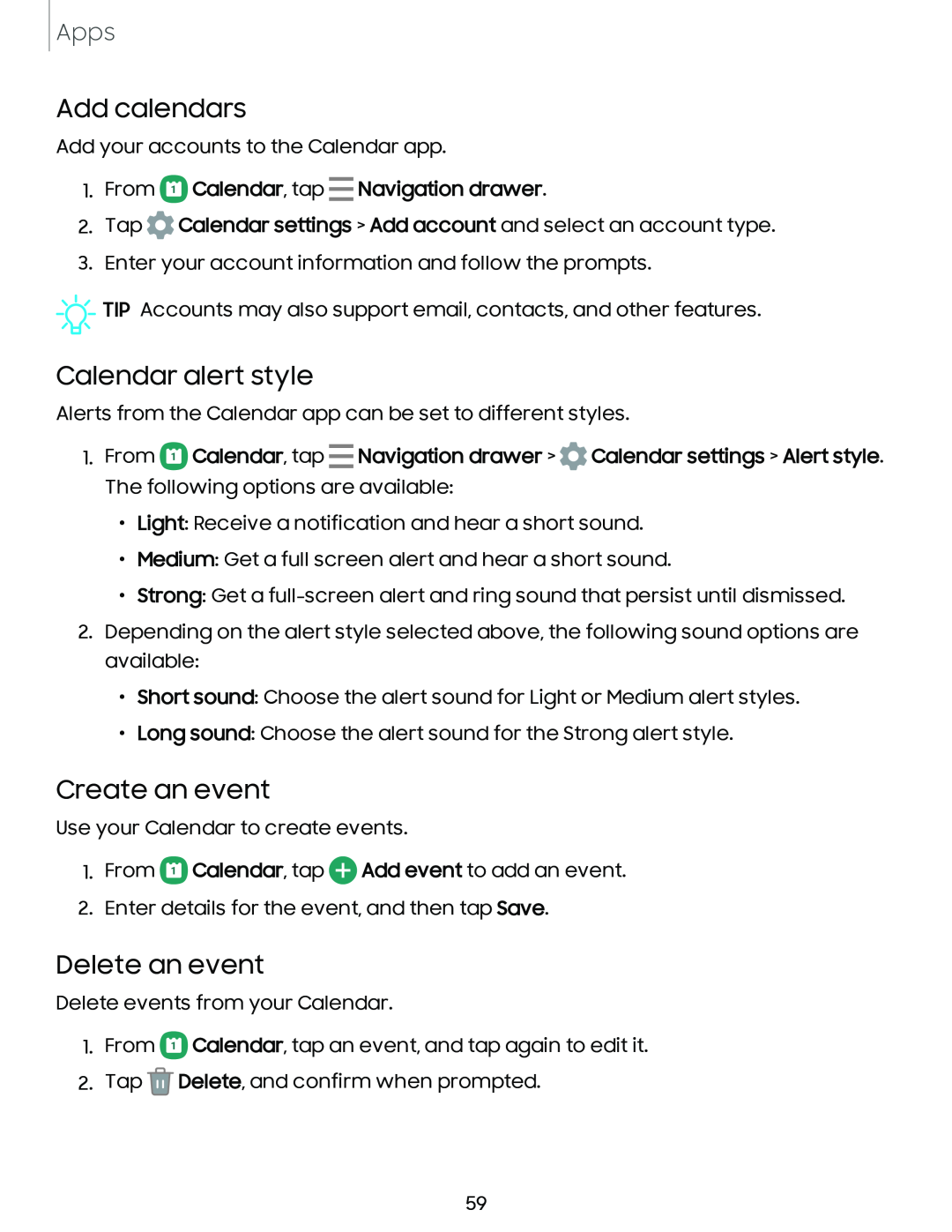 Delete an event Galaxy A20 Sprint