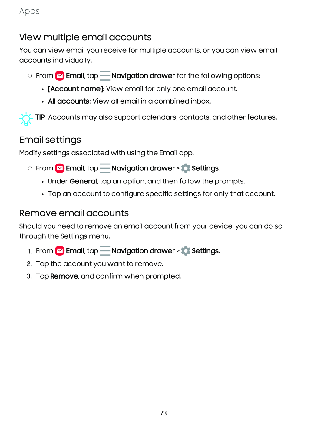 View multiple email accounts Email settings